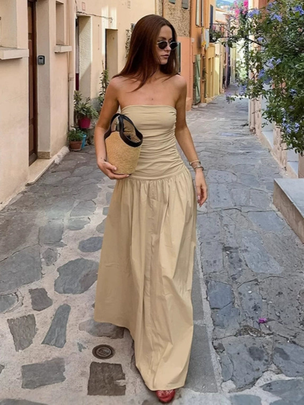 Forever 21 Summer Office Strapless Waist Cinching Maxi Dress